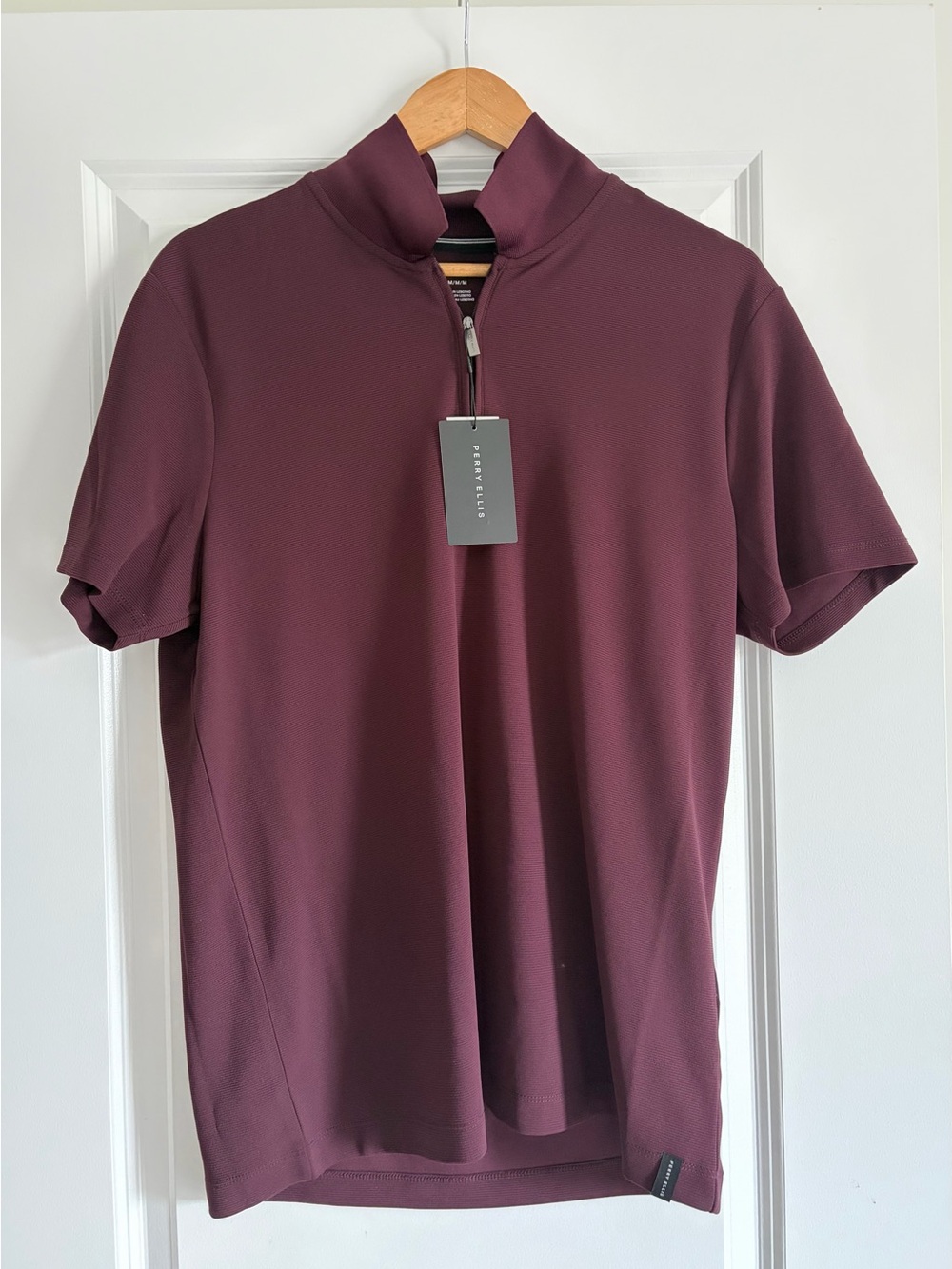 Perry Ellis Men's Half-Zip Short Sleeve Polo — Deep Burgundy
